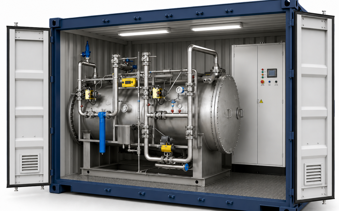 Générateur d'ozone industriel en container pour le traitement et l'oxydation de l'eau ainsi que pour du traitement de désinfection