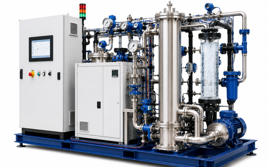 Skid industriel d'ozonation clé en main conçu par OXYTRADING pour le traitement de l'eau et les applications industrielles