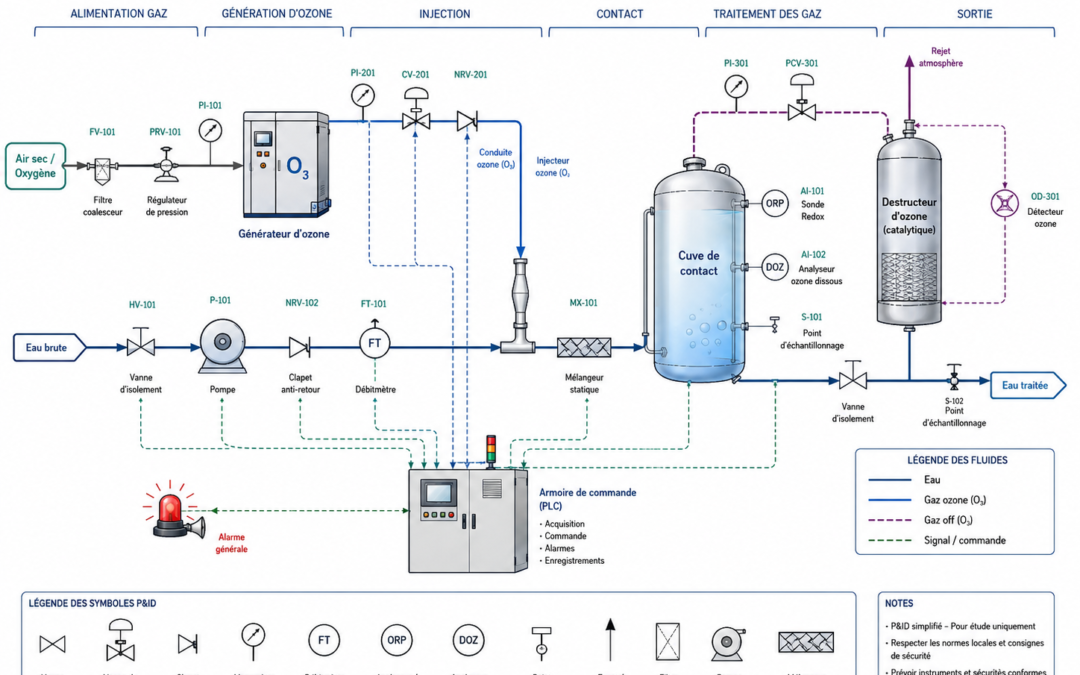 exemple schéma technique d’une installation ozone avec injection, contact et sécurité