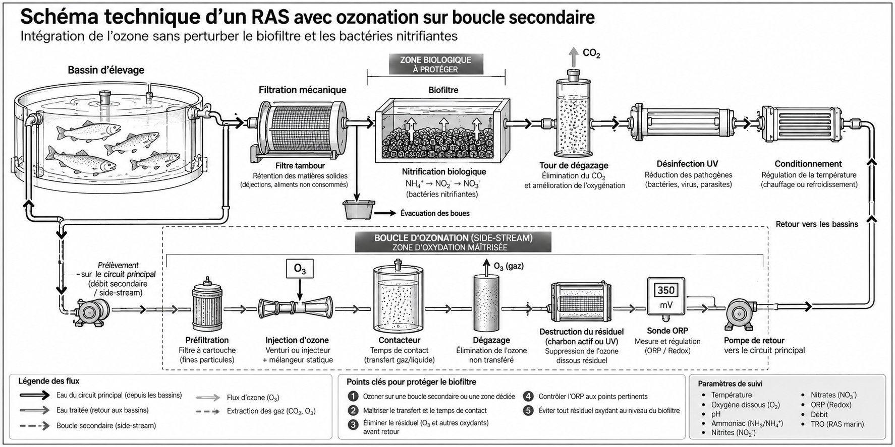 Ozone et biofiltre dans un RAS aquacole avec bactéries nitrifiantes